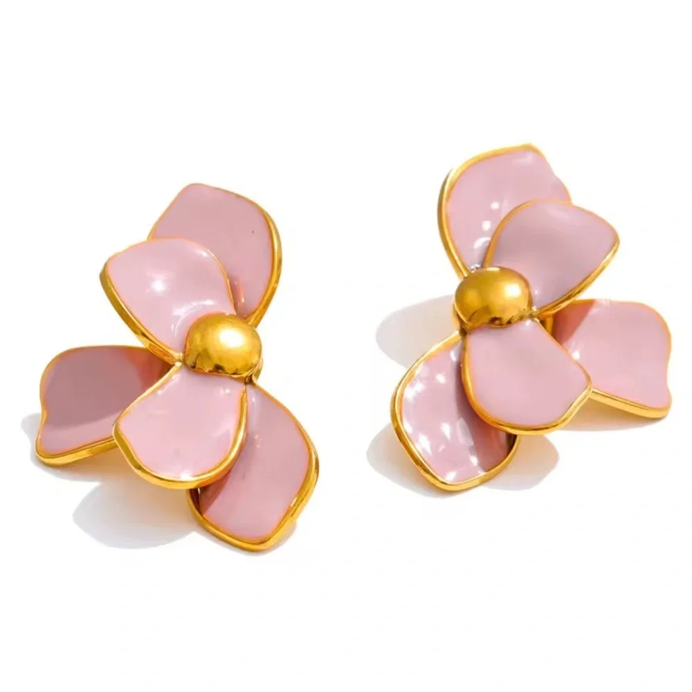 Blush Pink Petal Floral Gold Earrings